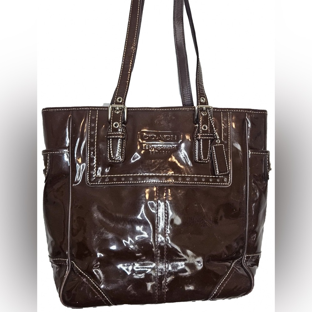 Coach Dark Brown Patent Leather Tote
